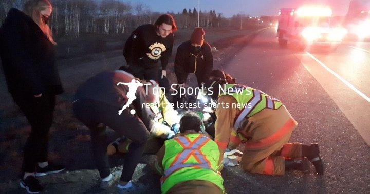 Edmonton Huskies football team help motorcycle crash victim on Saskatchewan highway