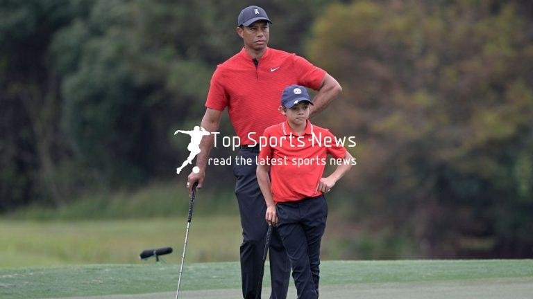 From club twirls to fist pumps to allergies, even Tiger Woods can’t believe the similarities between him and his son, Charlie