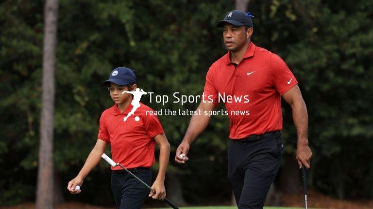 Tiger Woods hits huge drive, makes eagle as he and son Charlie try to make a move